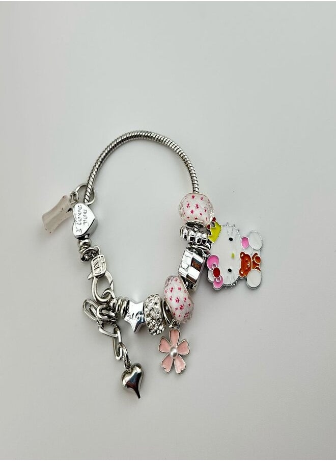 Generic Cute girls bracelet with Hello Kitty design and soft pink flowers  - Image 2