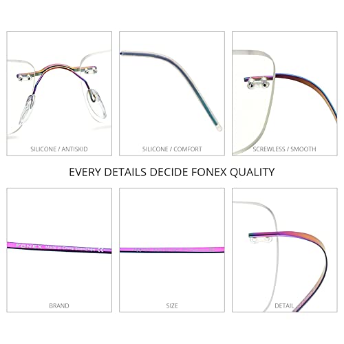 FONEX Titanium Glasses Frame,Rimless Frameless Optical Eyewear Eyeglasses for Men and Women F85634 (F85707 Blue) - Image 3