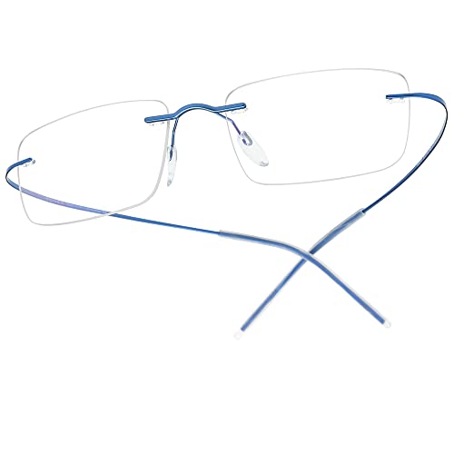 FONEX Titanium Glasses Frame,Rimless Frameless Optical Eyewear Eyeglasses for Men and Women F85634 (F85707 Blue) - Image 1