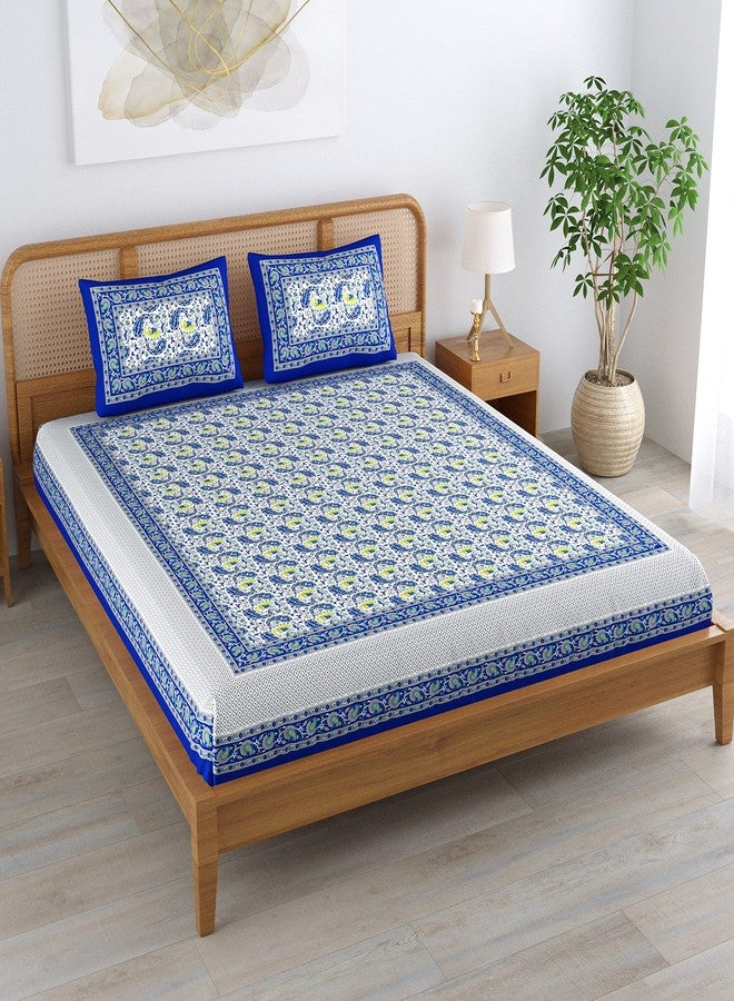 Colorish 120 TC Cotton Blend Elephant Printed Jaipuri Bedsheet for Double Bed King Size with 2 Pillow Covers, Indigo Blue - Image 5