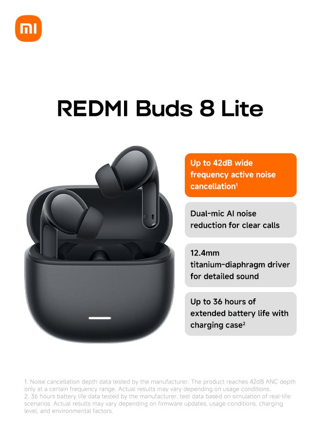 Xiaomi Redmi Buds 8 Lite Wireless Earbuds, 42dB Hybrid Active Noise Cancellation, 8H/36H Battery, 12.4mm Dynamic Driver, Fast Charging, Dual-Mic Clear Calls, Google Fast Pair, Black - Image 1