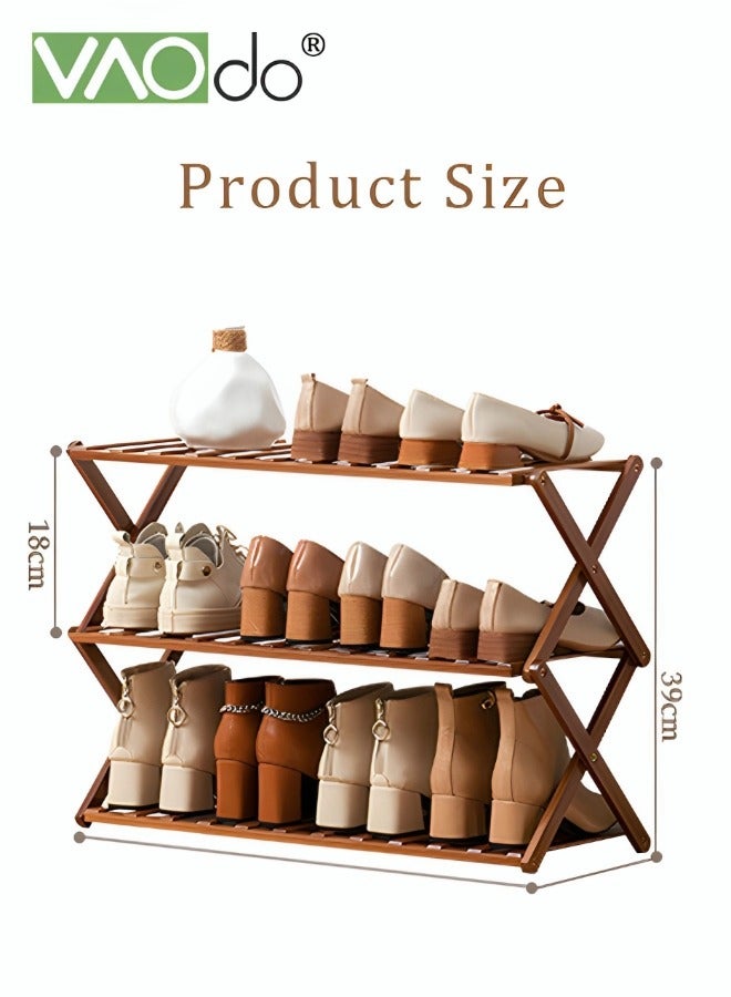 فاو دو رف أحذية 3 طبقات رف منظم أحذية من الخيزران قابل للطي متعدد الطبقات تخزين متعدد الوظائف رف أحذية قائم بذاته رف تخزين غرفة المعيشة فائق التحمل وتركيب بسيط - Image 5