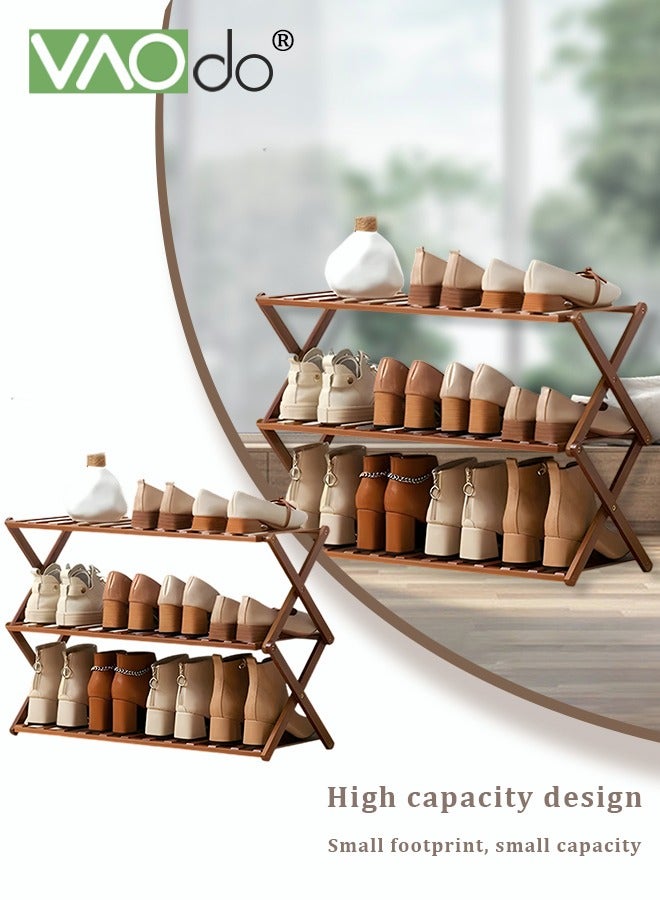 فاو دو رف أحذية 3 طبقات رف منظم أحذية من الخيزران قابل للطي متعدد الطبقات تخزين متعدد الوظائف رف أحذية قائم بذاته رف تخزين غرفة المعيشة فائق التحمل وتركيب بسيط - Image 1