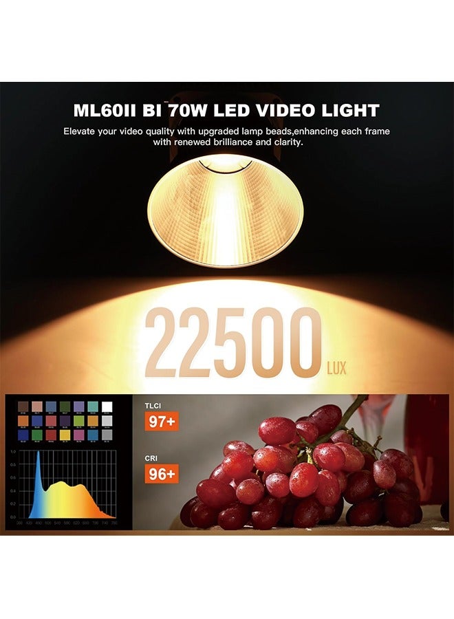 Godox Godox ML60IIBi 70W LED Video Light, 2800-5600K Bi-Color LED Monolight, CRI/TLCI 97+ App Control 13000Lux Portable Continous Output Lighting for Studio Live Streaming Video Recording  - Image 4