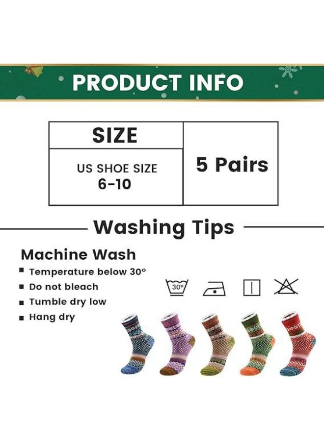 HZYH Women's Wool Socks, 5 Pairs Winter Warm Wool Socks, Multi, One Size, Crew Socks, Unisex-Adults, Female, Socks - Image 5