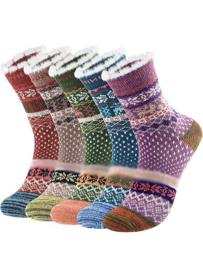 HZYH Women's Wool Socks, 5 Pairs Winter Warm Wool Socks, Multi, One Size, Crew Socks, Unisex-Adults, Female, Socks - Image 1