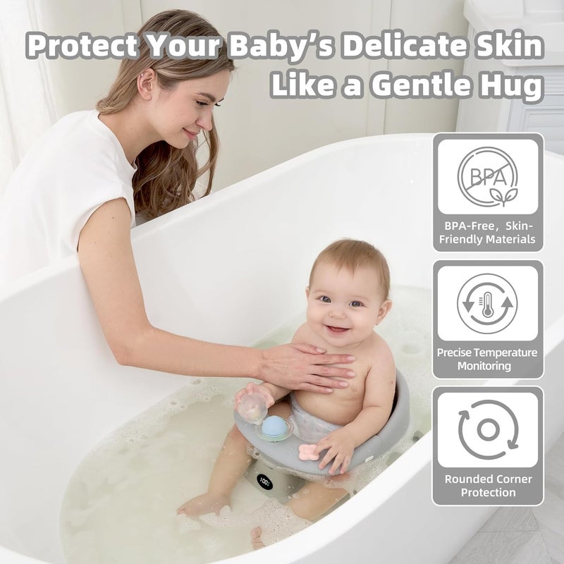 Himold Baby Bath Seat with Thermometer - Non-Slip Toddler Bath Chair for Infants 6 Months & Up, Gray - Image 3