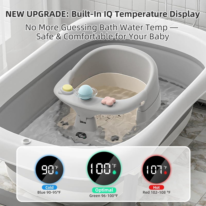 Himold Baby Bath Seat with Thermometer - Non-Slip Toddler Bath Chair for Infants 6 Months & Up, Gray - Image 5