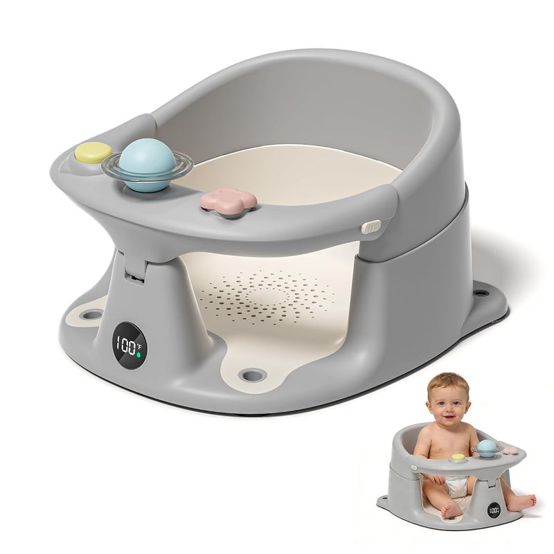 Himold Baby Bath Seat with Thermometer - Non-Slip Toddler Bath Chair for Infants 6 Months & Up, Gray - Image 1