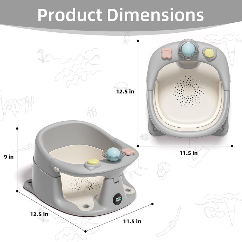 Himold Baby Bath Seat with Thermometer - Non-Slip Toddler Bath Chair for Infants 6 Months & Up, Gray - Image 2