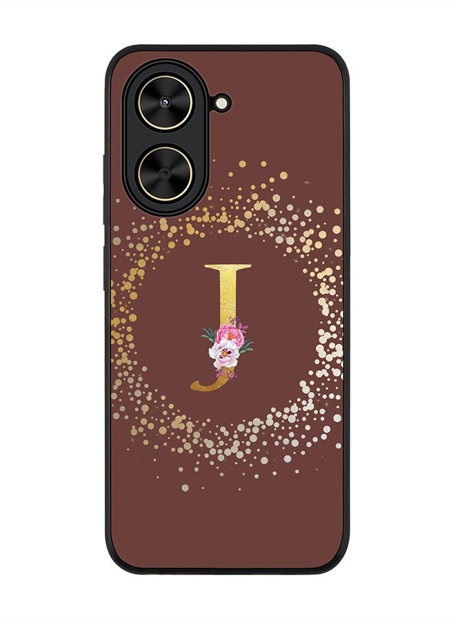 Stylizedd For Xiaomi Poco C71 / Redmi A5 4G Case,Slim fit Camera Protection, Shockproof Thin Phone cover  - Custom Monogram Floral - J  (Brown )