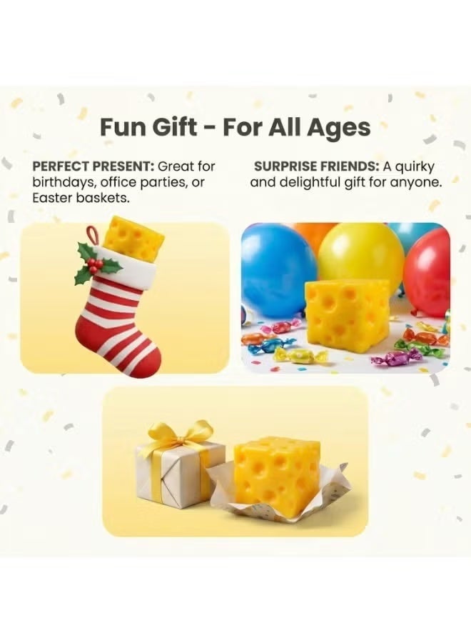 Cheese Squishy Fidget Toy, 6cm Soft TPR Squeeze Toy for Kids and Adults | with EVA Foam Filling, Pocket-Sized Sensory Toy for Desk, School and Travel, Stocking Filler and Party Bag Gift - Image 3
