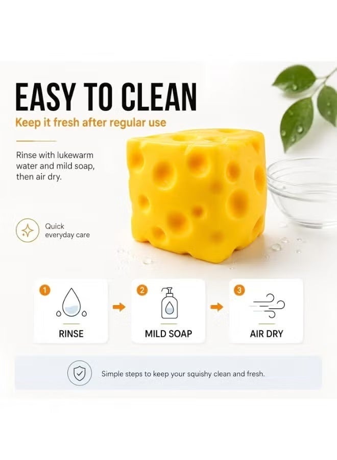 Cheese Squishy Fidget Toy, 6cm Soft TPR Squeeze Toy for Kids and Adults | with EVA Foam Filling, Pocket-Sized Sensory Toy for Desk, School and Travel, Stocking Filler and Party Bag Gift - Image 2