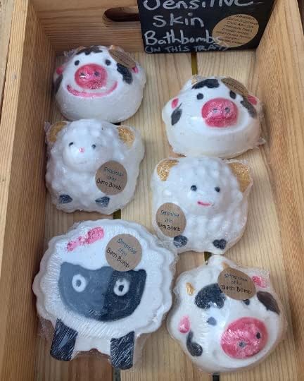 Handmade and hand painted in UK Sensitive skin farm animal bath bombs cow
