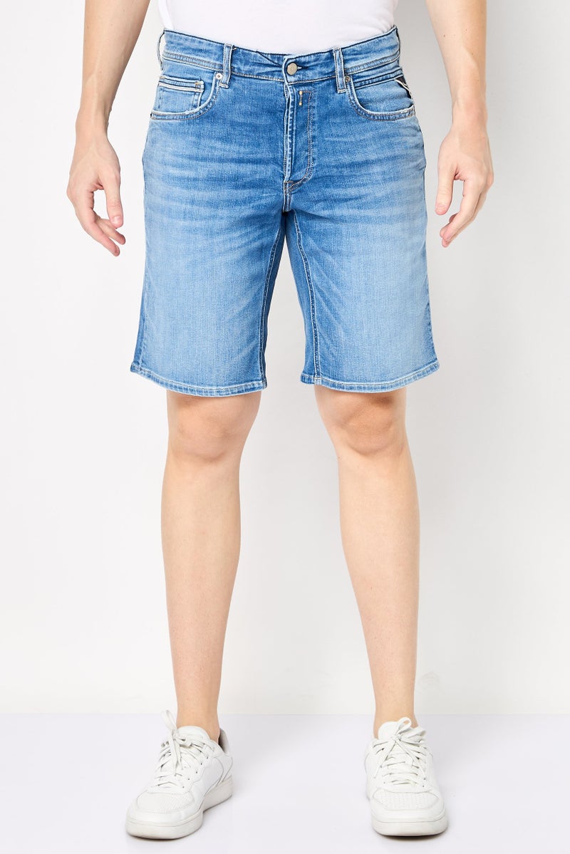 Replay Men Washed Stretchable Denim Shorts, Blue - Image 1