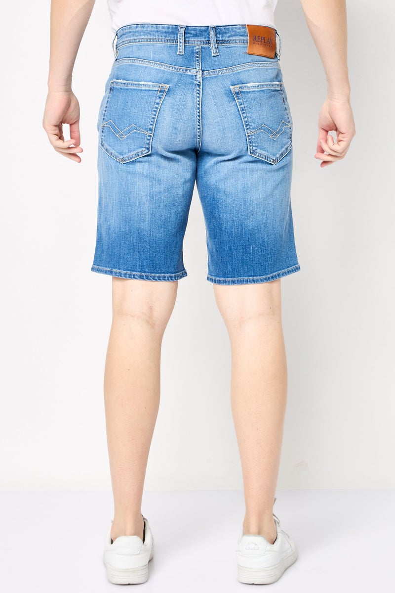 Replay Men Washed Stretchable Denim Shorts, Blue - Image 2
