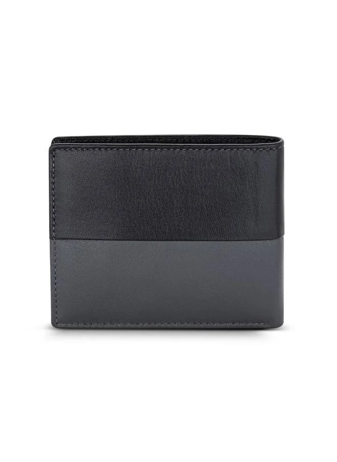 ميشيل هيربيلين Rime Leather Bi-Fold Black & Grey Wallet for Men's