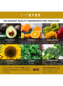 Viteyes Viteyes AREDS 2 Classic Macular Health Formula Softgels, Eye Health Vitamin to Support Macular Health, Lower Zinc, Eye Vitamins, Macular Vitamins, Beta-Carotene Free, 180 Softgels  - Image 3