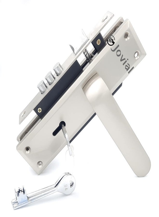 Jovial 8" Plate Mortise Door Lock Handle Set/Mortise Lock with Brass Lock Body and 3 Pcs Keys/Zinc Alloy Weather Proof (Silver Satin Finish, KY-56) - Image 5