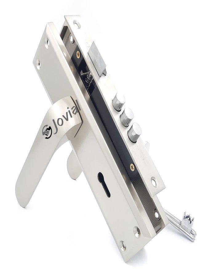 Jovial 8" Plate Mortise Door Lock Handle Set/Mortise Lock with Brass Lock Body and 3 Pcs Keys/Zinc Alloy Weather Proof (Silver Satin Finish, KY-56) - Image 1