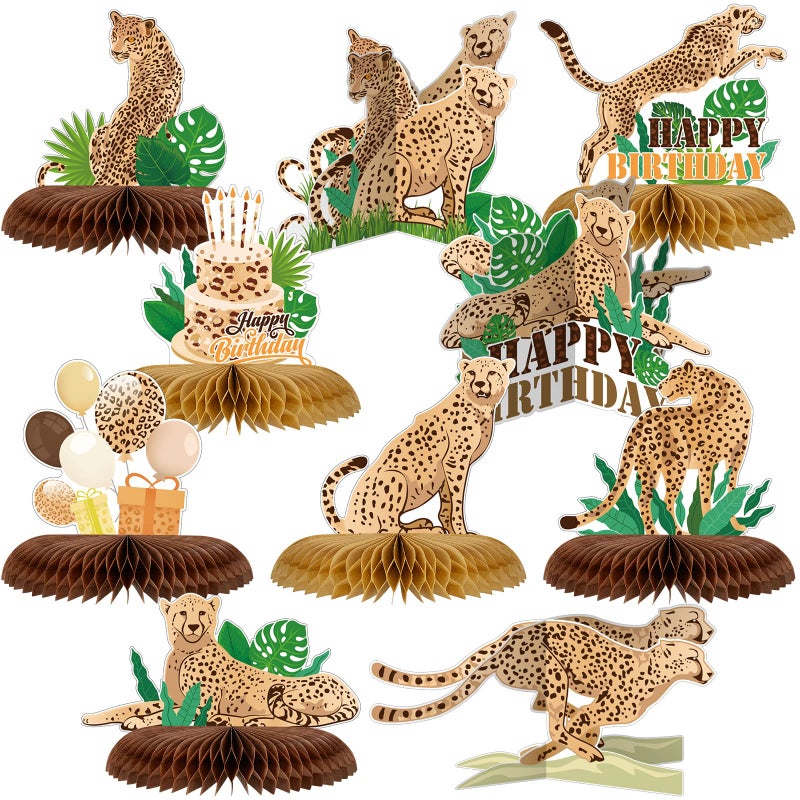Nezyo 10 Pcs Cheetah Birthday Favors Leopard Table Centerpiece 3D Jungle Honeycomb Centerpieces Leopard Birthday Decorations Cheetah Party Decorations for Jungle Party Baby Shower - Image 1