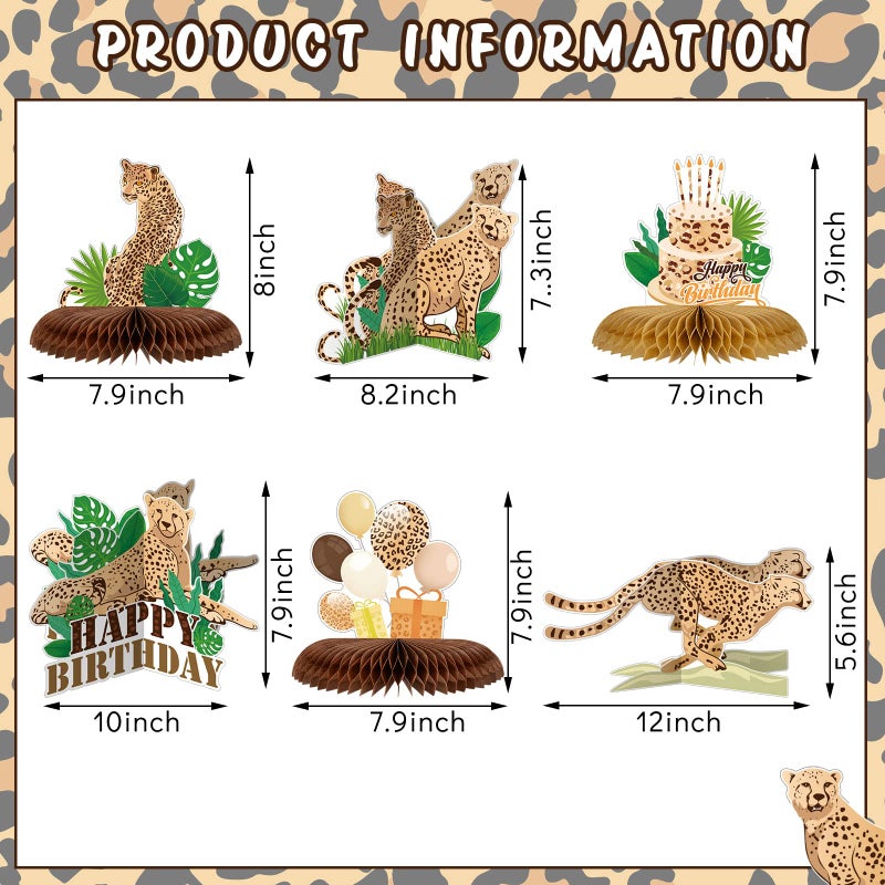 Nezyo 10 Pcs Cheetah Birthday Favors Leopard Table Centerpiece 3D Jungle Honeycomb Centerpieces Leopard Birthday Decorations Cheetah Party Decorations for Jungle Party Baby Shower - Image 2