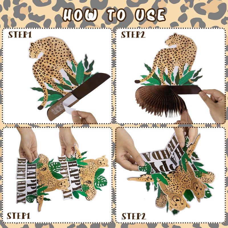 Nezyo 10 Pcs Cheetah Birthday Favors Leopard Table Centerpiece 3D Jungle Honeycomb Centerpieces Leopard Birthday Decorations Cheetah Party Decorations for Jungle Party Baby Shower - Image 3