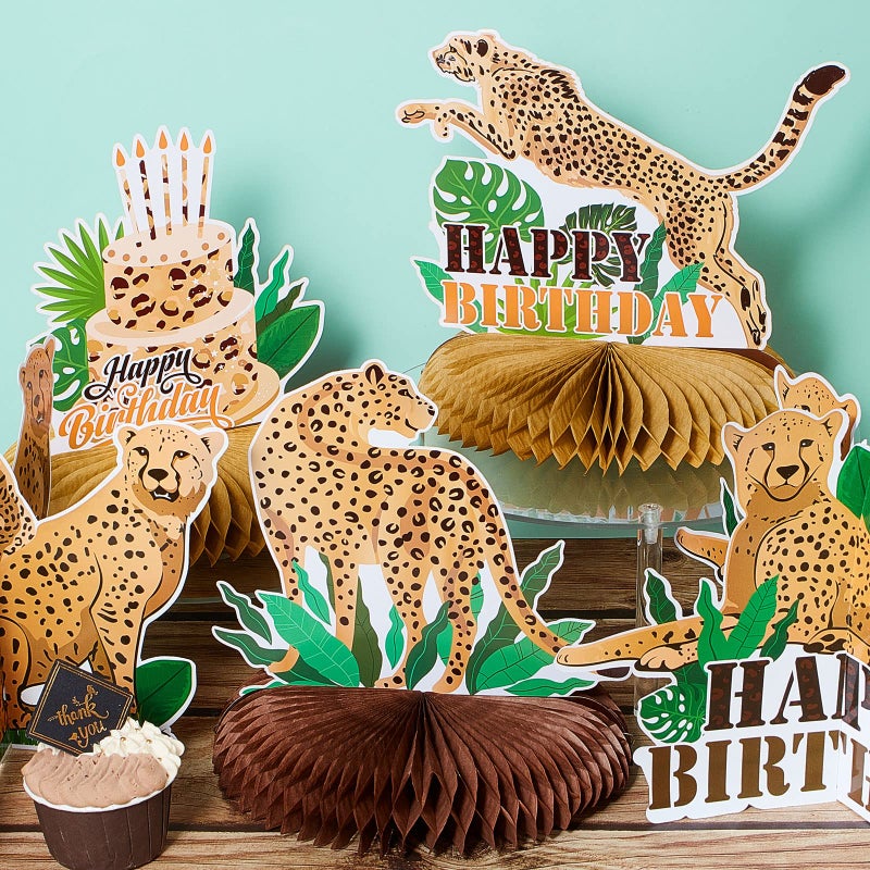 Nezyo 10 Pcs Cheetah Birthday Favors Leopard Table Centerpiece 3D Jungle Honeycomb Centerpieces Leopard Birthday Decorations Cheetah Party Decorations for Jungle Party Baby Shower - Image 4