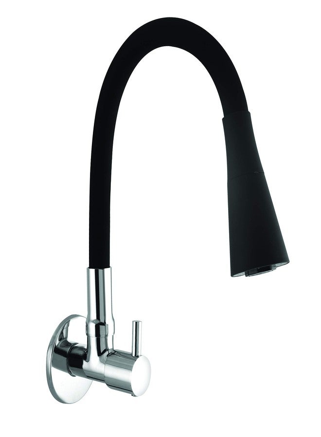 10X Sink Tap for Kitchen BL-9876 Flexible Neck Black Color Wall Mount, Chrome Finish (Double Flow), Metal - Image 1