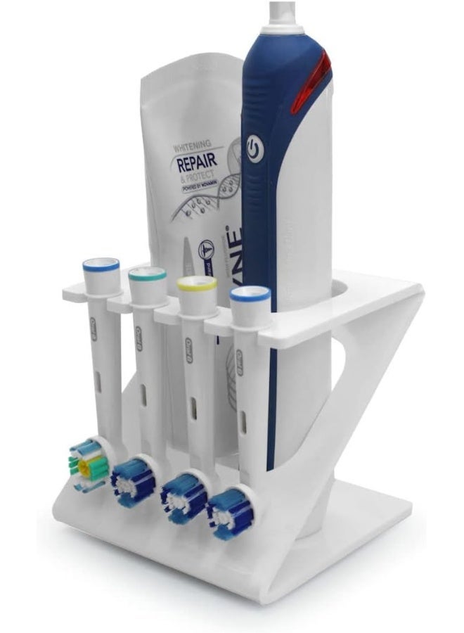 ELECTRIC TOOTHBRUSH & TOOTHPASTE CADDY TOOTHBRUSH HEAD HOLDER STAND COMPATIBLE FOR ORAL B (4 HEADS + 1 TOOTHBRUSH)