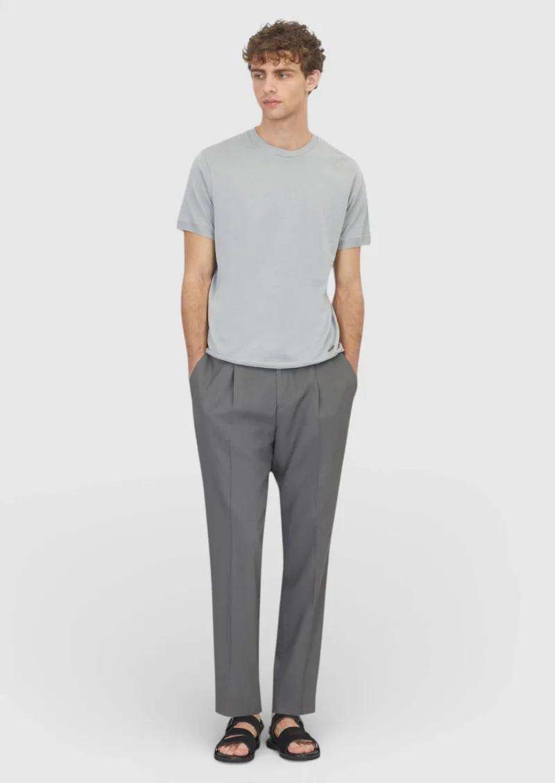 RAMSEY Light Grey Plain 100% Cotton T-Shirt