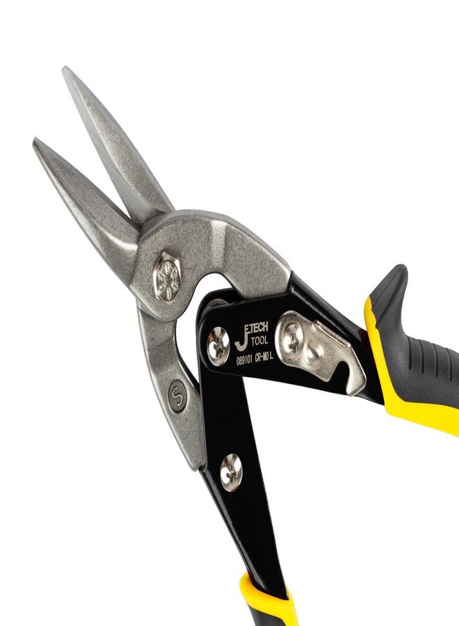 جي تيك مقصات طيران جيتيك بقص مستقيم وإزاحة 10 بوصات (عبوة من 6 قطع)، مقصات قص قصدير مركبة الحركة مع شفرات من الكروم والموليبدينوم المطروق والمُعالَجة حرارياً، مقبض ناعم مريح من مادة TPR، مزلاج أمان للصفائح المعدنية - Image 3