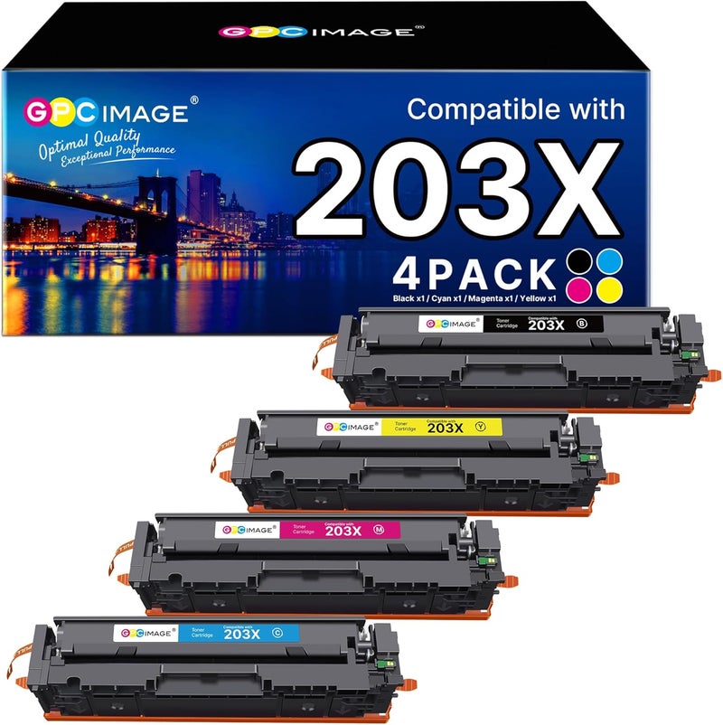 GPC Image 203X Compatible with HP 203X 203A Toner Set for HP Color LaserJet Pro MFP M281fdw Toner M254dw M254nw M281fdn M280nw M281cdw M254dn CF540X CF540A (Black Cyan Yellow Magenta, Pack of 4) - Image 1
