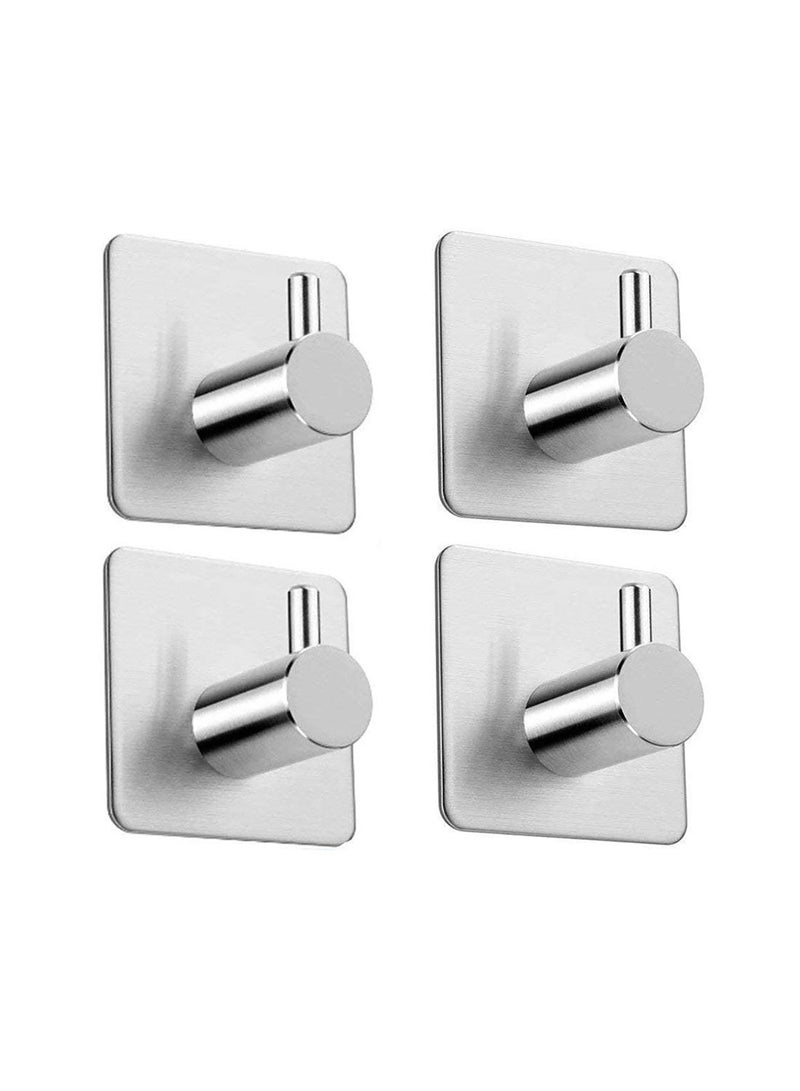 Eowhitu Eowhitu Utility Hooks Self Adhesive Stainless Steel, Wall Hooks Rack for Hanging Heavy Duty, Robe and Towel Hook Command Rustproof 4 Packs Silver  - Image 1