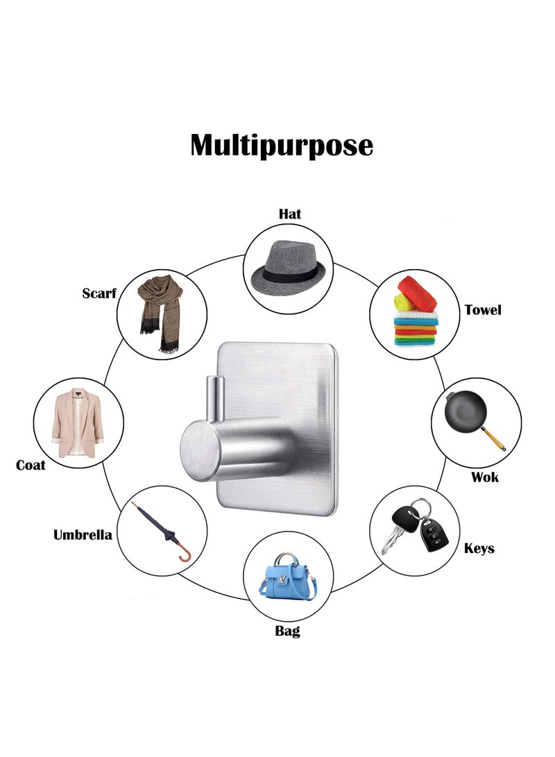 Eowhitu Eowhitu Utility Hooks Self Adhesive Stainless Steel, Wall Hooks Rack for Hanging Heavy Duty, Robe and Towel Hook Command Rustproof 4 Packs Silver  - Image 4