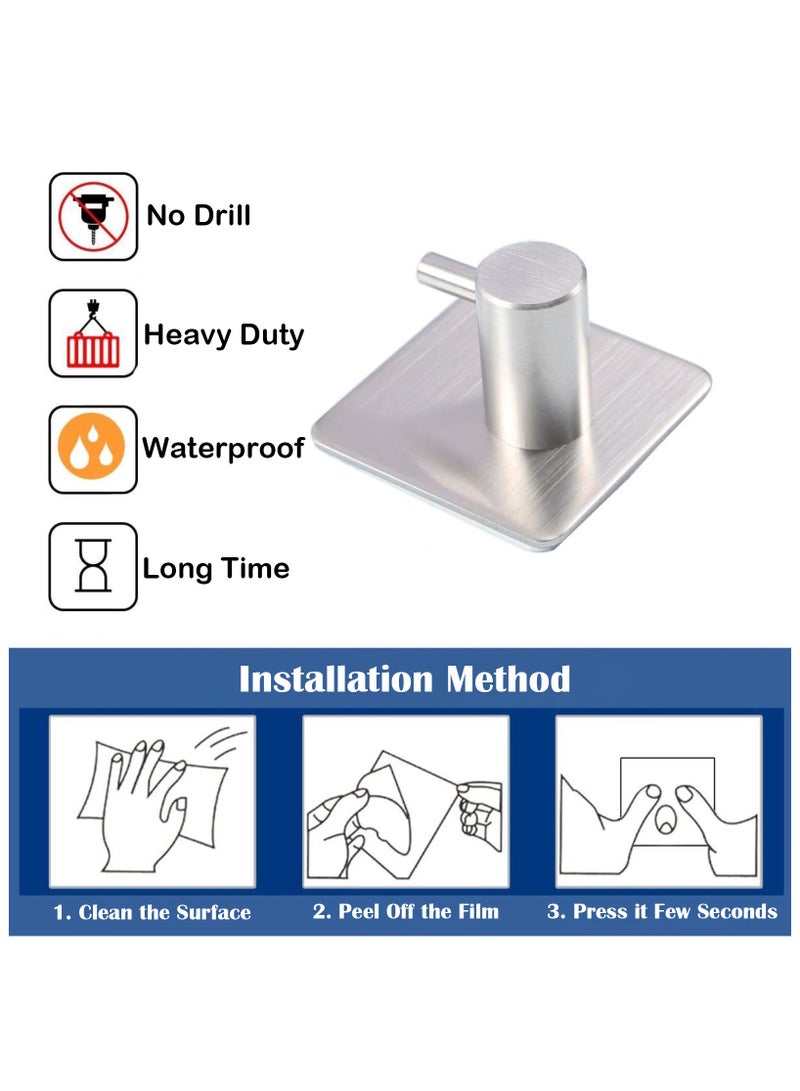 Eowhitu Eowhitu Utility Hooks Self Adhesive Stainless Steel, Wall Hooks Rack for Hanging Heavy Duty, Robe and Towel Hook Command Rustproof 4 Packs Silver  - Image 5