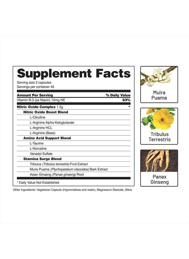SNAP SUPPLEMENTS - Nitric Oxide Booster Nitric Oxide Supplement For Blood Circulation And Blood Flow 90 Capsules - Image 1
