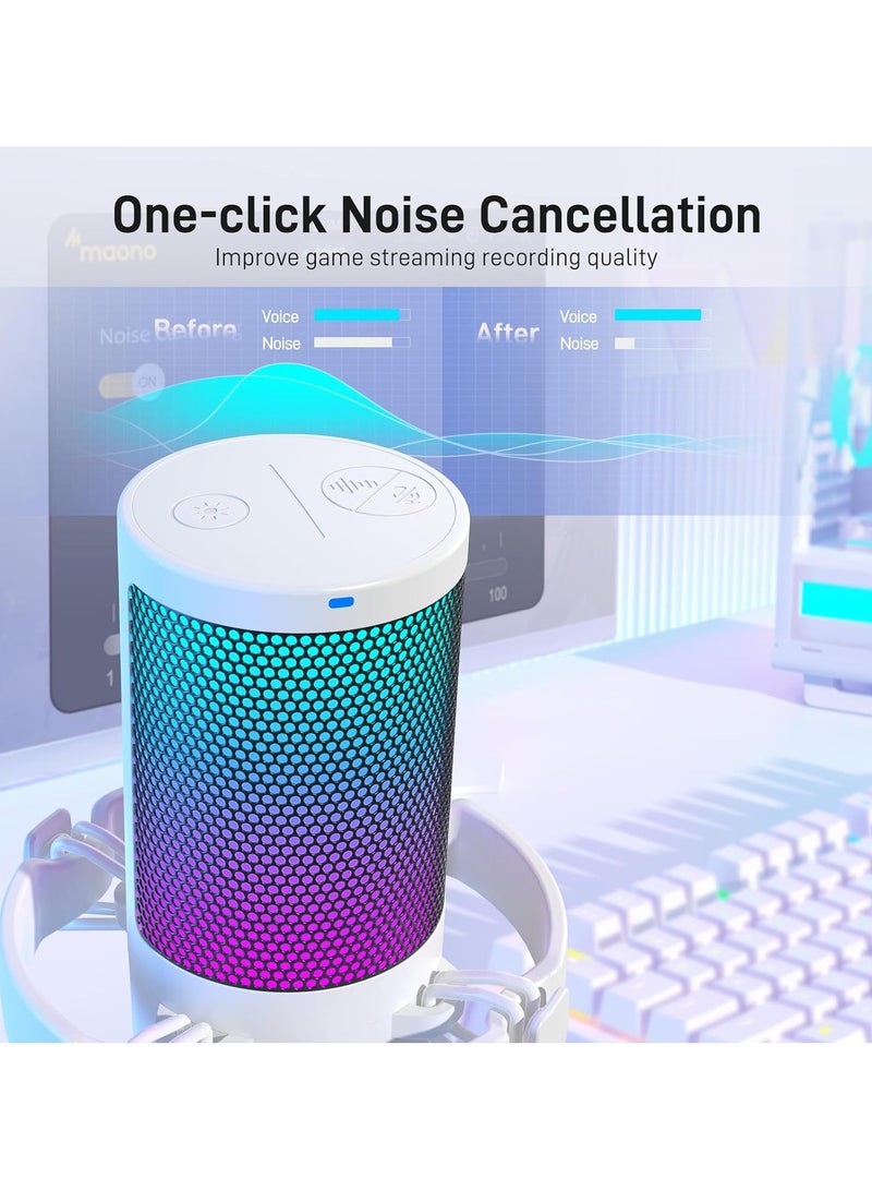 Maono DGM20 –White Gaming Microphone, USB Condenser Mic for Streaming, Noise Cancellation, Podcast, YouTube, PC Desktop Computer Mic for PS5  - Image 2