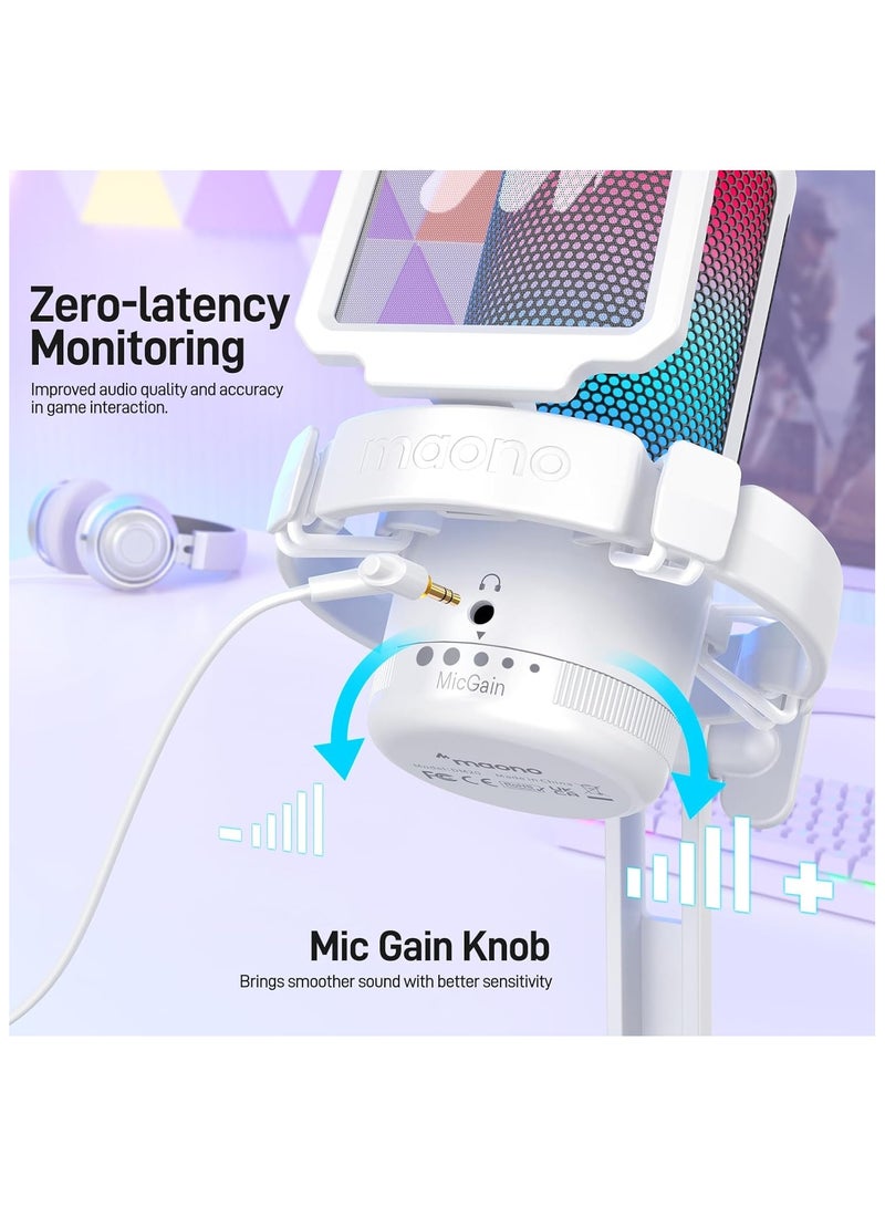 Maono DGM20 –White Gaming Microphone, USB Condenser Mic for Streaming, Noise Cancellation, Podcast, YouTube, PC Desktop Computer Mic for PS5  - Image 5