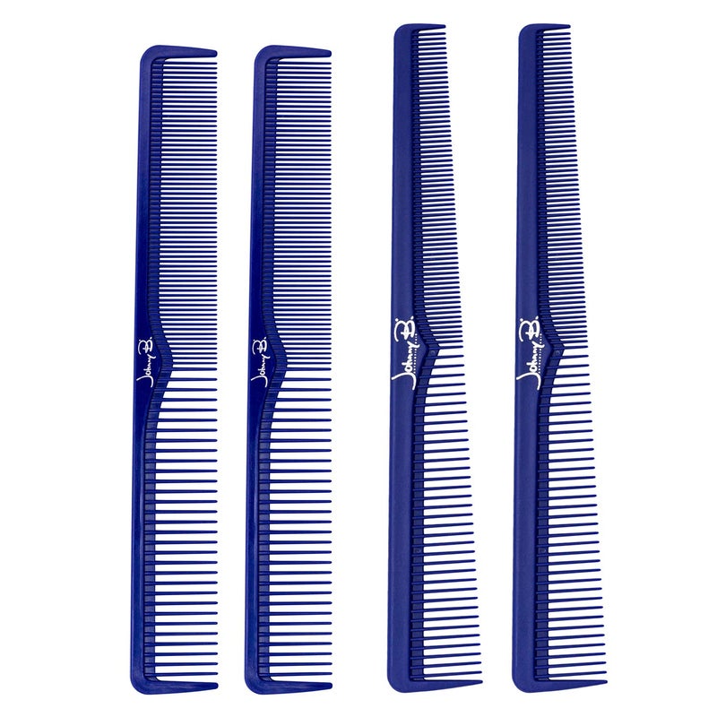 JOHNNY B. Professional 4 Pack Carbon Cutting & Styling Combs for Barbers, At-Home Use, Blue - Image 1