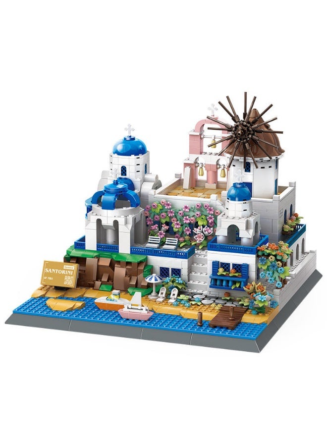 wange Santorini Fira Greece Building Blocks Set 6280 (Age 6+,1372 Pieces) - Image 1