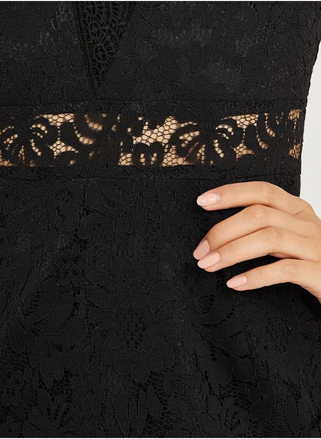 Styli - Cap Sleeve Lace Insert Knee Length Dress - Image 1