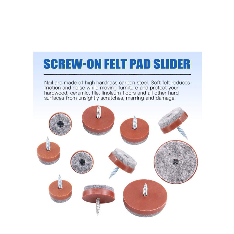 SOLARAE 50Pcs 20mm Brown Screw-on Furniture Antiskid Felt Pad Slider Floor Protector for Wooden Leg Feet of Chair Table Sofa Stool (50Pcs 20MM) - Image 3