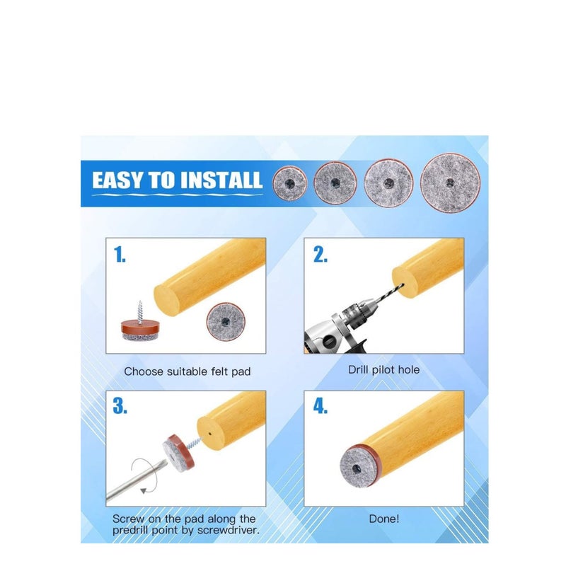 SOLARAE 50Pcs 20mm Brown Screw-on Furniture Antiskid Felt Pad Slider Floor Protector for Wooden Leg Feet of Chair Table Sofa Stool (50Pcs 20MM) - Image 5