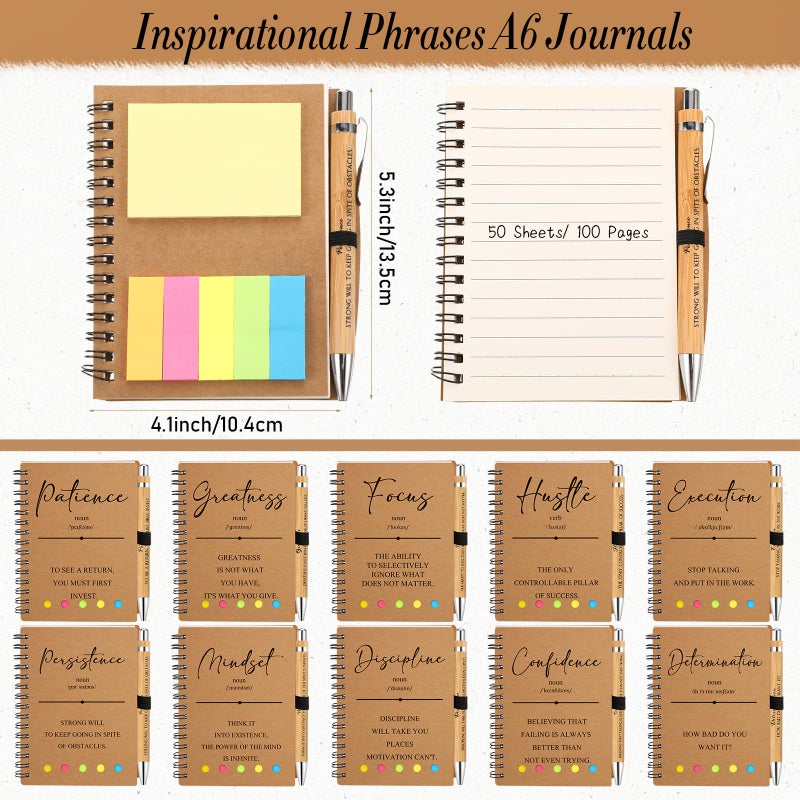 TecUnite 80 Pcs Motivational Spiral Notebooks with Sticky Notes Pen Inspirational Journals Bulk Employee Appreciation Gift for Team Coworker Staff Bulk Gift for Teacher School Nurse (Brown) - Image 2