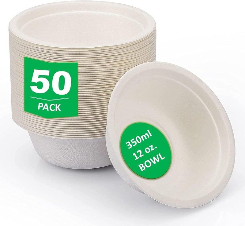 50 Pack Strong Quality ECO Friendly Biodegradable Compostable Bowls  Perfect for Soup Salad  Parties  Alternative to Plastic  340ml