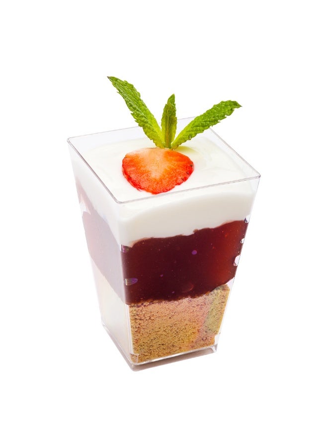 Restaurantware 3.65 Ounce Disposable Dessert Cups, 320 Square Appetizer Cups - Tall, Medium, Clear Plastic Parfait Cups, Serve Puddings or Mousse, For Parties, Weddings, or Catered Events - Image 2