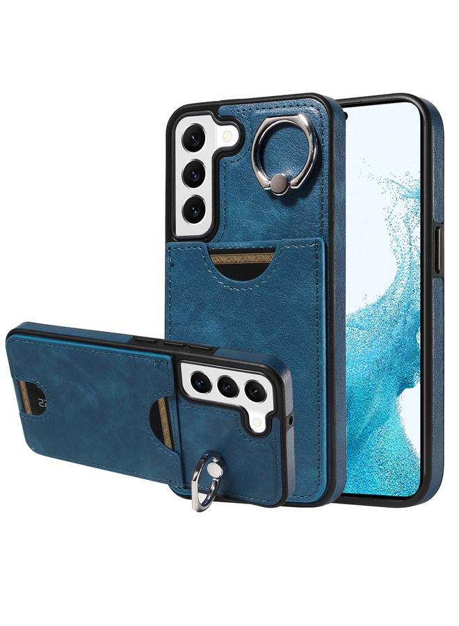 اس-توب جراب لهاتف Samsung Galaxy S22 5G من جلد العجل مع حامل حلقي وفتحة للبطاقات - Image 1