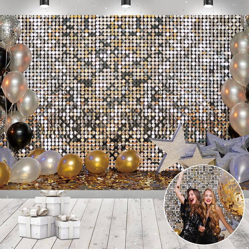 BUTEN Silver Shimmer Wall Backdrop Glitter Birthday Photo Background Silver Flash Square Disco Balloon Banner for Women Girl Wedding Birthday Baby Shower Party Decor Supplies (7X5FT(82 x 59 inch)) - Image 1