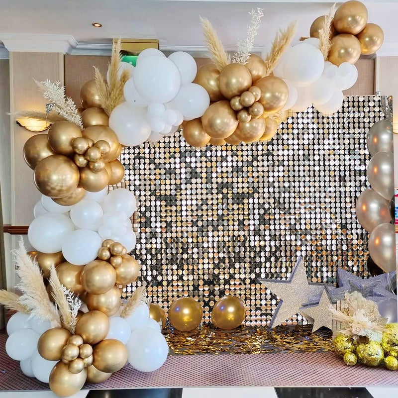 BUTEN Silver Shimmer Wall Backdrop Glitter Birthday Photo Background Silver Flash Square Disco Balloon Banner for Women Girl Wedding Birthday Baby Shower Party Decor Supplies (7X5FT(82 x 59 inch)) - Image 4